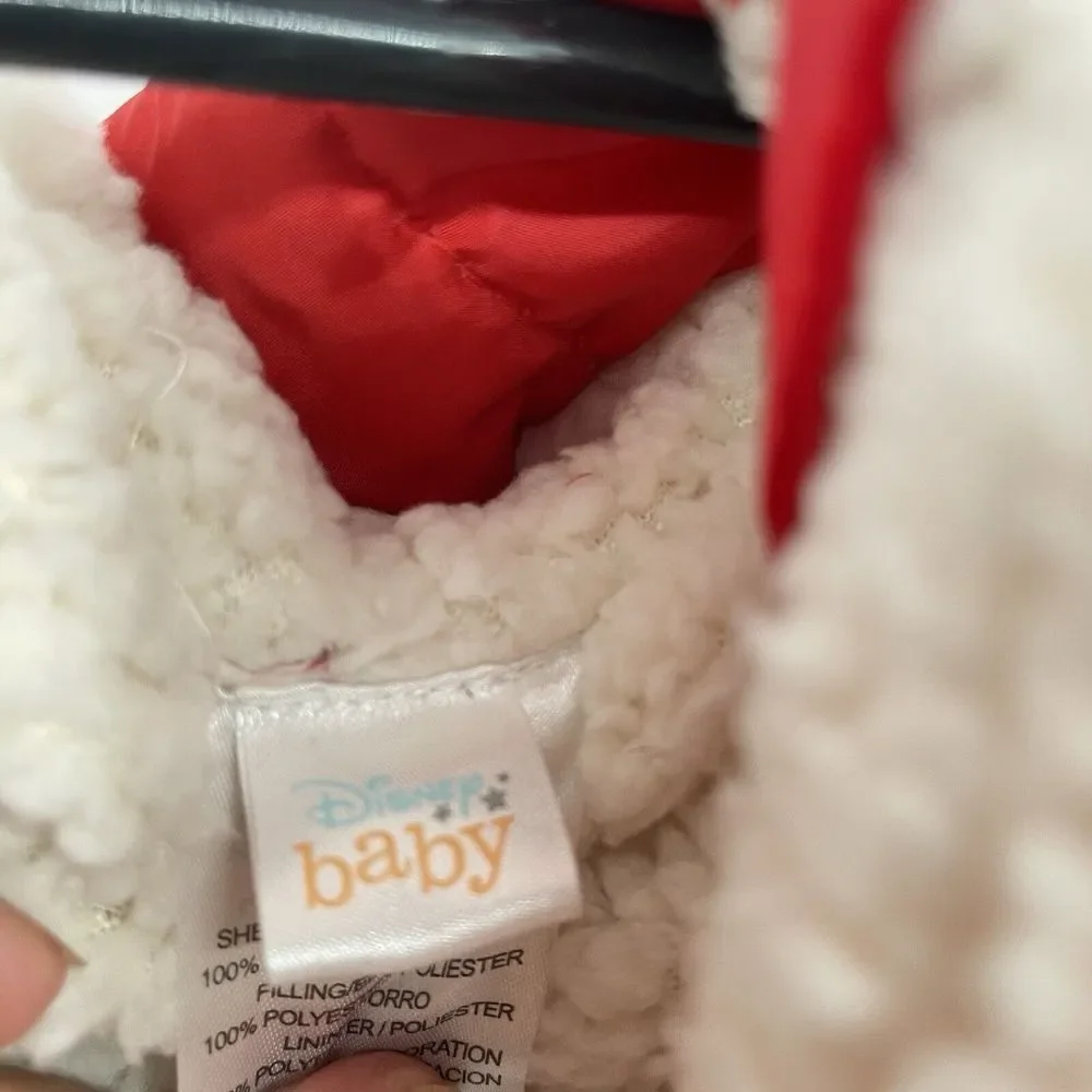 Disney Baby 3-6M Mickey Mouse Snowsuit Infant Red Puffer Sherpa Lined‎ Hooded